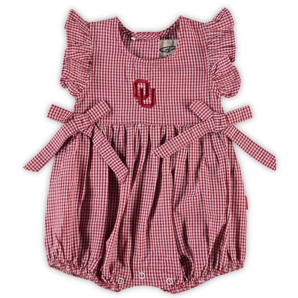 Oklahoma Sooners Crimson Gingham Ruffled Bodysuit 18M